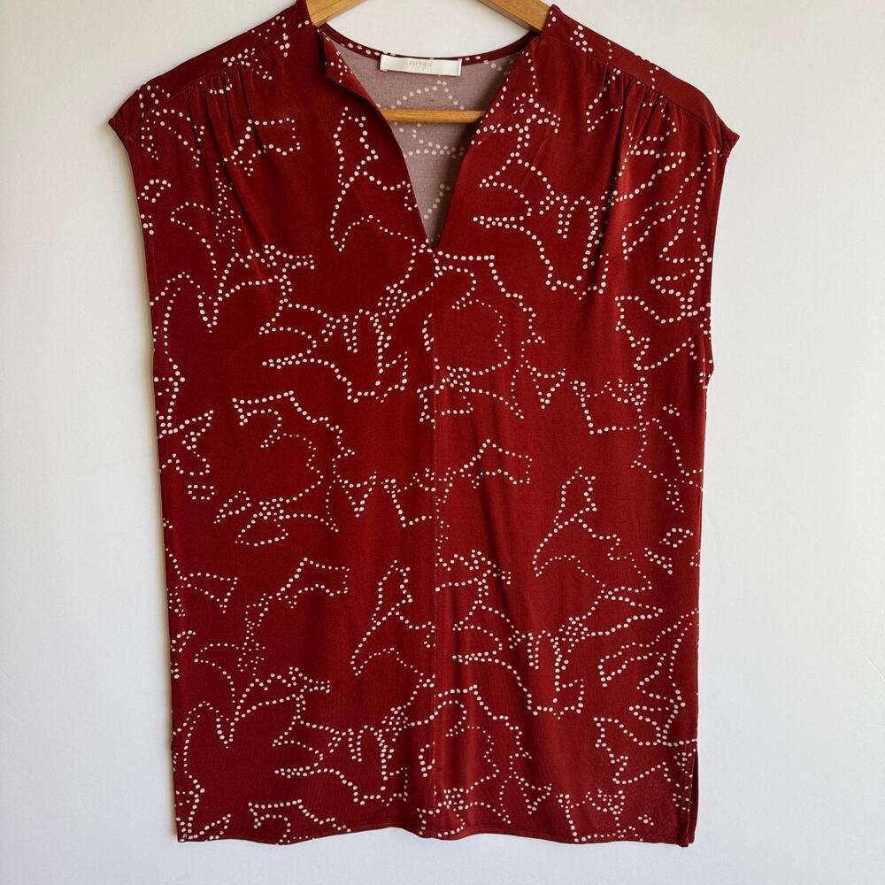BOSS by Hugo Boss Esoa V Neck Top Dot Blouse Extra Small Red Career Professional